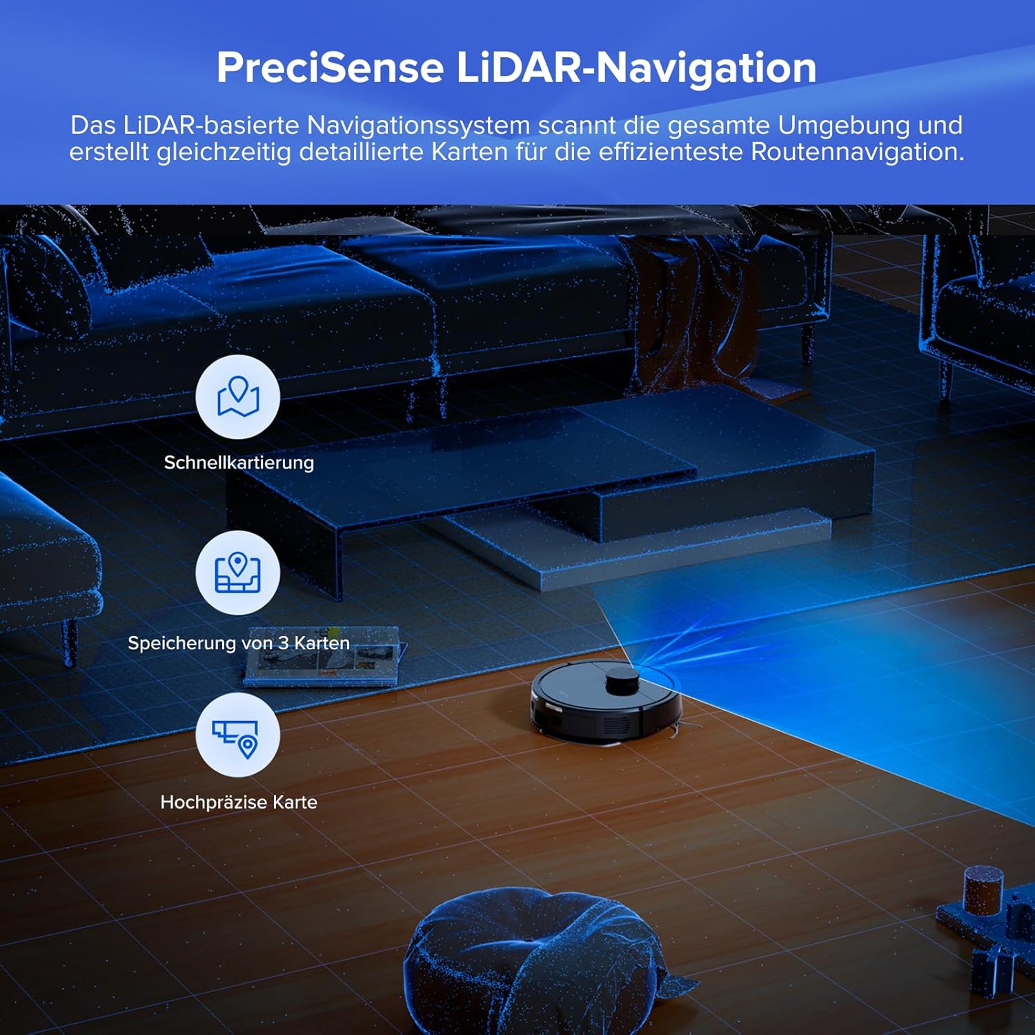 roborock Q7 L5+ Set Saugroboter mit Wischfunktion Absaugstation, verbessert von Q5 Pro+, Dual Anti-Tangle System, 8000Pa Saugkraft, LiDAR-Navigation, Staubsauger Roboter für Teppiche&Tierhaar, Schwarz – Bild 7