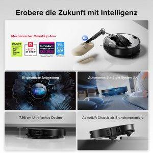 roborock Saros Z70 Saugroboter mit Wischfunktion, OmniGrip Arm, KI-gestützt, 22.000 Pa Saugkraft, 7.98 cm Ultra Slim, FlexiArm Riser, AdaptiLift Chassis, Heißwasser Mopp Waschen & Trocknen(Silber)
