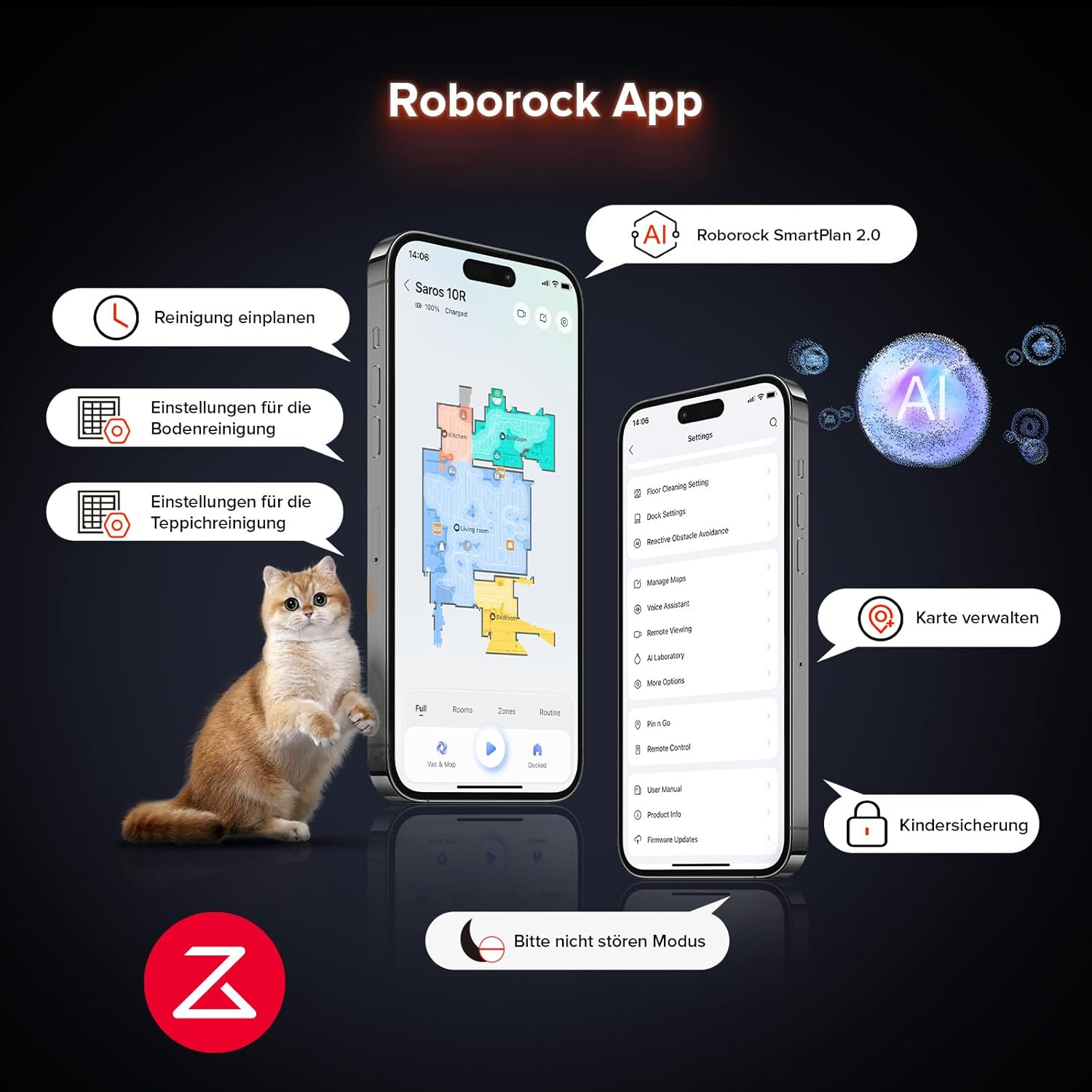 roborock Saros 10R Saugroboter mit Wischfunktion&angebbarem Wischmopp, 22,000 Pa, 7,98cm Ultra-Slim Design, StarSight System 2.0, Zero-Tangle System – Bild 11