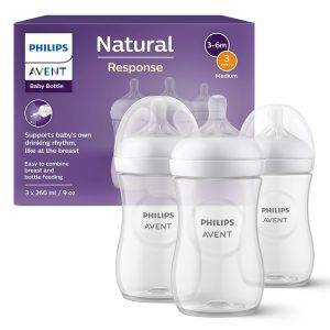 Philips Avent Natural Response Babyflasche mit 260 ml mit Saugern für mittleren Nahrungsfluss (Durchflussrate 3), 3er-Pack, SCY903/03