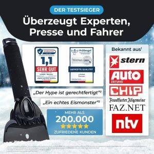 Eiskratzer Auto mit Handschuh TESTSIEGER 2025* - “Eismonster” Profi Scheibenkratzer Auto trifft auf den “Besten Eiskratzer Auto Handschuh“ - top Effizienz kombiniert mit 100% Komfort