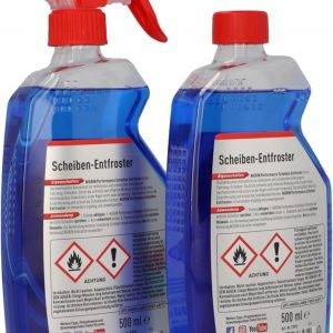 NIGRIN Scheiben-Entfroster Sprühflasche 1x500ml + 1x500ml Nachfüllflasche, Scheiben-Enteiser-Spray, Pumpzerstäuber, wirksam bis -55° C, verhindert Wiedervereisung
