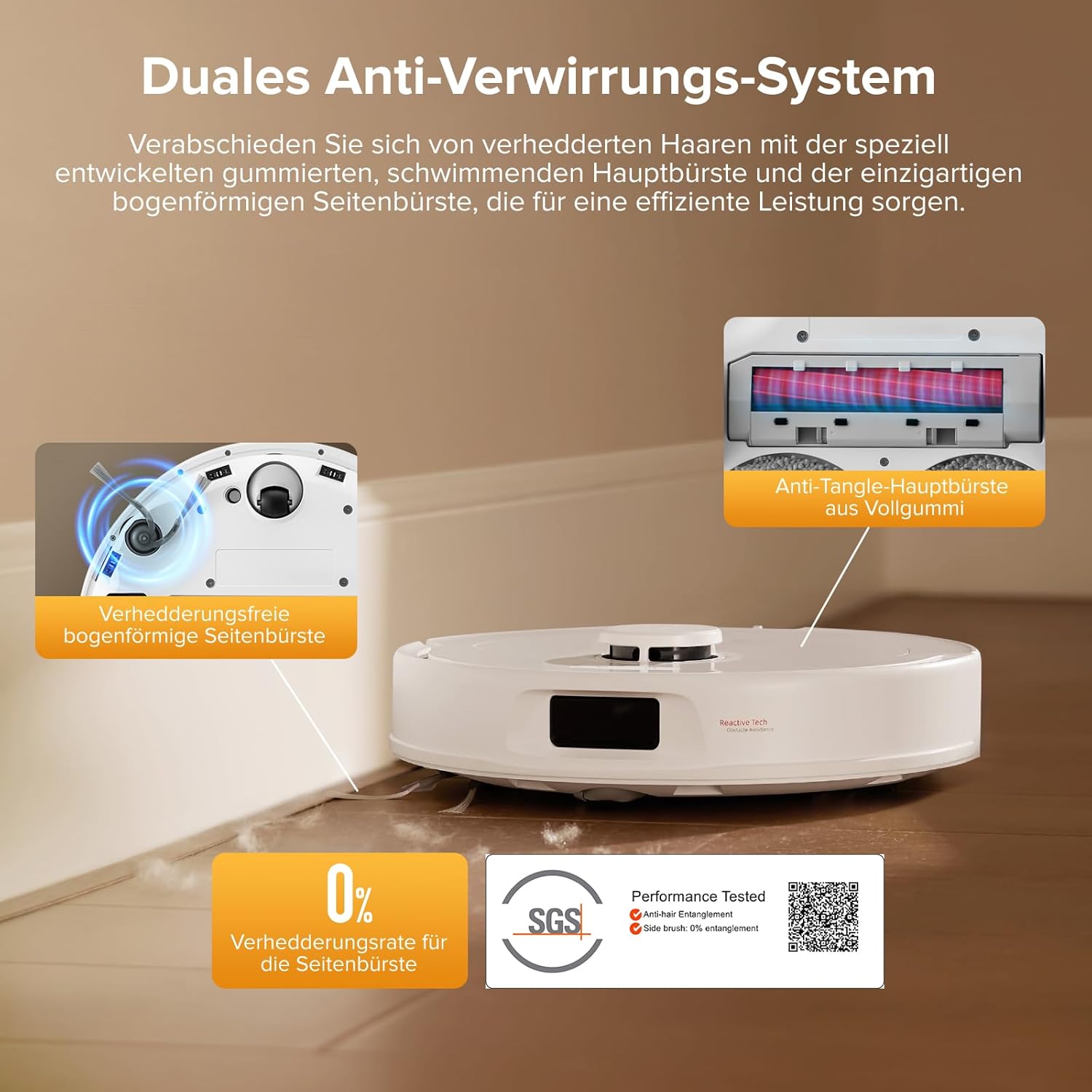 roborock QV 35S-Set Saugroboter mit Wischfunktion, 10.000 Pa HyperForce Saugkraft, Anti-Tangle-Bürsten, Anhebbare Schleudermopps, Intelligente Hindernisvermeidung, All-in-One Dock (Weiß) – Bild 3