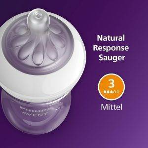 Philips Avent Natural Response Babyflasche mit 260 ml mit Saugern für mittleren Nahrungsfluss (Durchflussrate 3), 3er-Pack, SCY903/03