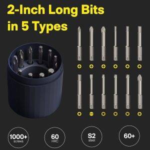 HOTO Elektroschrauber Wiederaufladbar, 3.6V Akkuschrauber Set USB-C, 3 Drehmomenteinstellungen, 1500mAh Akku, LED-Licht & 12 S2 Metallbits für Möbel/Elektrische Reparaturen