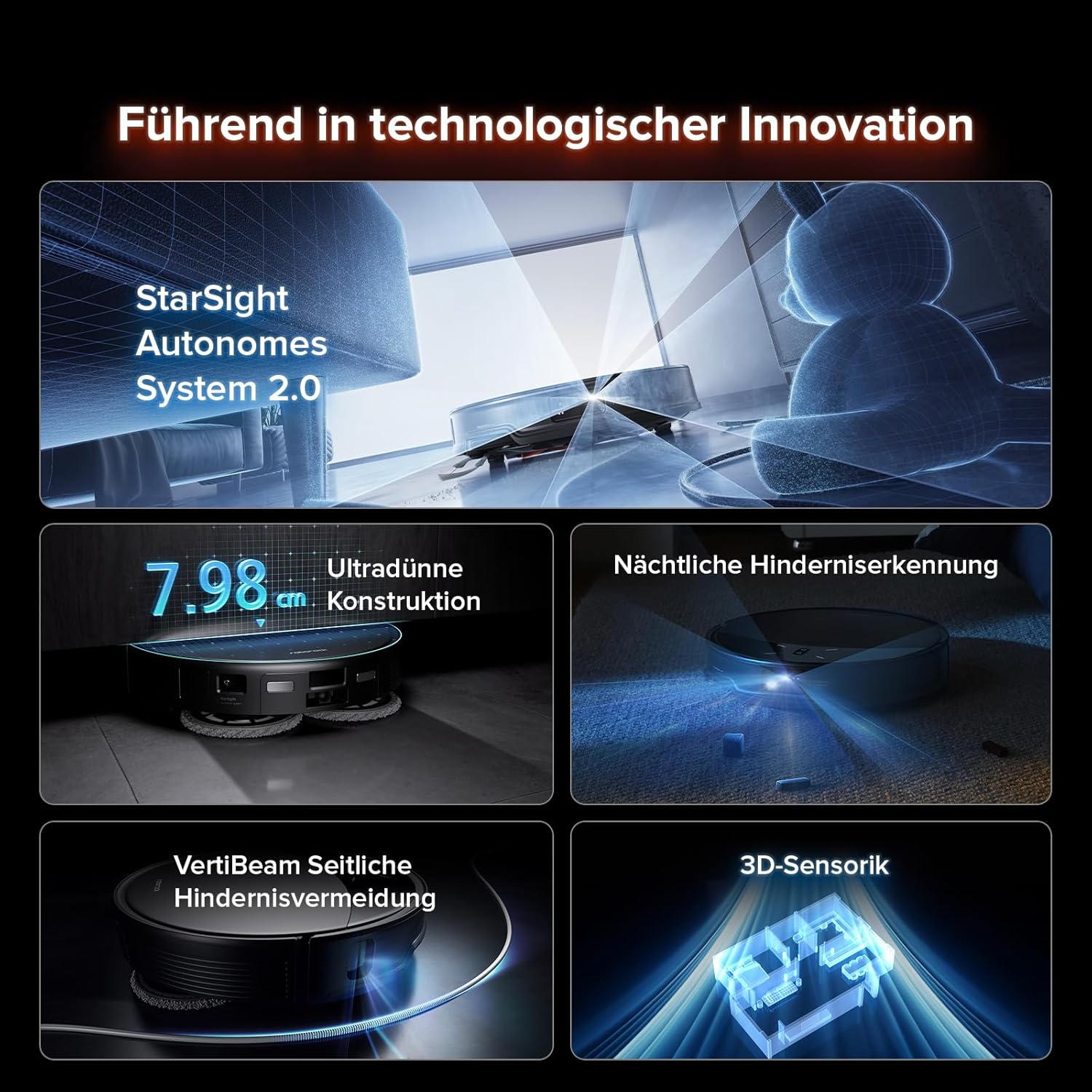 roborock Saros 10R Saugroboter mit Wischfunktion&angebbarem Wischmopp, 22,000 Pa, 7,98cm Ultra-Slim Design, StarSight System 2.0, Zero-Tangle System – Bild 3