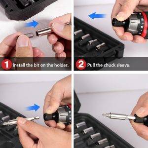AVID POWER Elektrisches Schraubendreher-Set, wiederaufladbar, 4 V, Akkuschrauber-Set mit 44-teiligem Zubehör, 5,65 Nm Schraubenpistole, 5+1 Drehmomenteinstellung, 2-Positionen-Griff mit LED-Licht