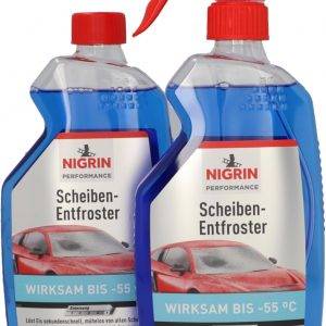 NIGRIN Scheiben-Entfroster Sprühflasche 1x500ml + 1x500ml Nachfüllflasche, Scheiben-Enteiser-Spray, Pumpzerstäuber, wirksam bis -55° C, verhindert Wiedervereisung