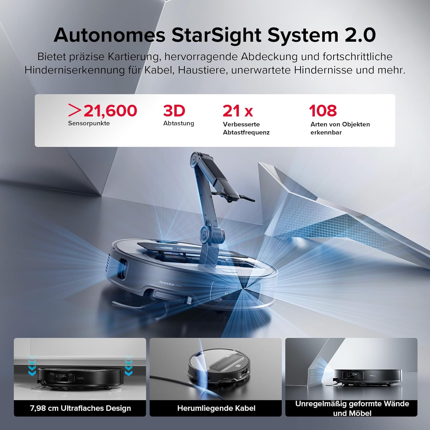 roborock Saros Z70 Saugroboter mit Wischfunktion, OmniGrip Arm, KI-gestützt, 22.000 Pa Saugkraft, 7.98 cm Ultra Slim, FlexiArm Riser, AdaptiLift Chassis, Heißwasser Mopp Waschen & Trocknen(Silber) – Bild 4