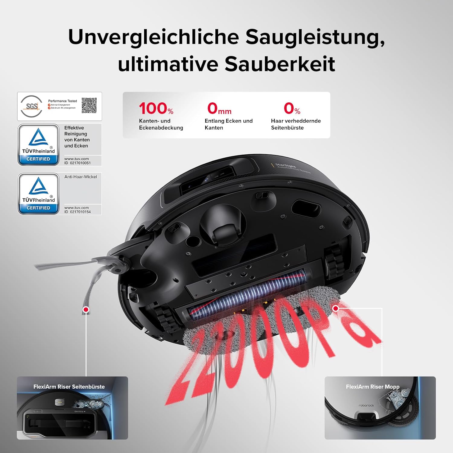 roborock Saros Z70 Saugroboter mit Wischfunktion, OmniGrip Arm, KI-gestützt, 22.000 Pa Saugkraft, 7.98 cm Ultra Slim, FlexiArm Riser, AdaptiLift Chassis, Heißwasser Mopp Waschen & Trocknen(Silber) – Bild 6