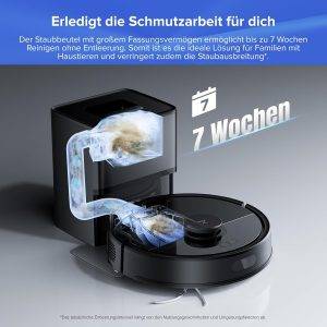 roborock Q7 L5+ Set Saugroboter mit Wischfunktion Absaugstation, verbessert von Q5 Pro+, Dual Anti-Tangle System, 8000Pa Saugkraft, LiDAR-Navigation, Staubsauger Roboter für Teppiche&Tierhaar, Schwarz