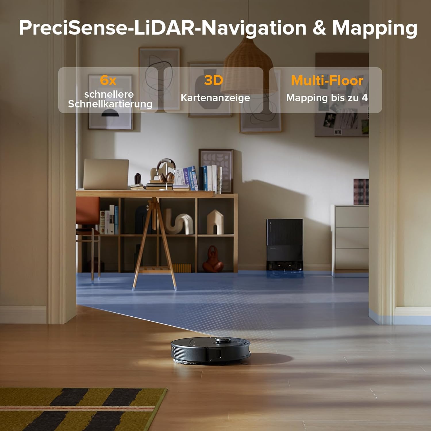 roborock Qrevo Serie Saugroboter mit Wischfunktion, 8000Pa Saugkraft(verbessert von Qrevo S), Anti-Verfilzungs-Seitenbürste, Hindernisvermeidung, LiDAR-Navigation, All-in-One Dock,Schwarz(QV 35A Set) – Bild 8