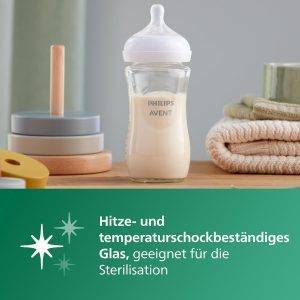 Philips AVENT Natural Response Glas-Babyflasche: 2 x 240 ml BPA-freie Flaschen für Neugeborene von 3–6 Monaten (Modell SCY933/02)