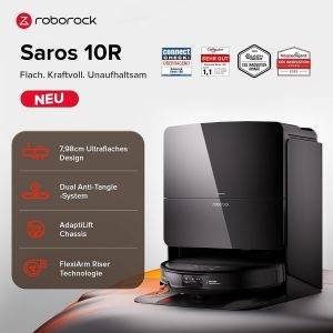 roborock Saros 10R Saugroboter mit Wischfunktion&angebbarem Wischmopp, 22,000 Pa, 7,98cm Ultra-Slim Design, StarSight System 2.0, Zero-Tangle System