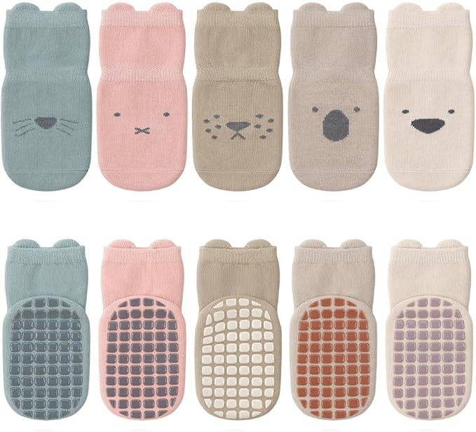 5 Paar Socken Baby Kleinkinder ABS rutschfeste Sock Tiermotive Stoppersocken Baumwolle Crew Socks