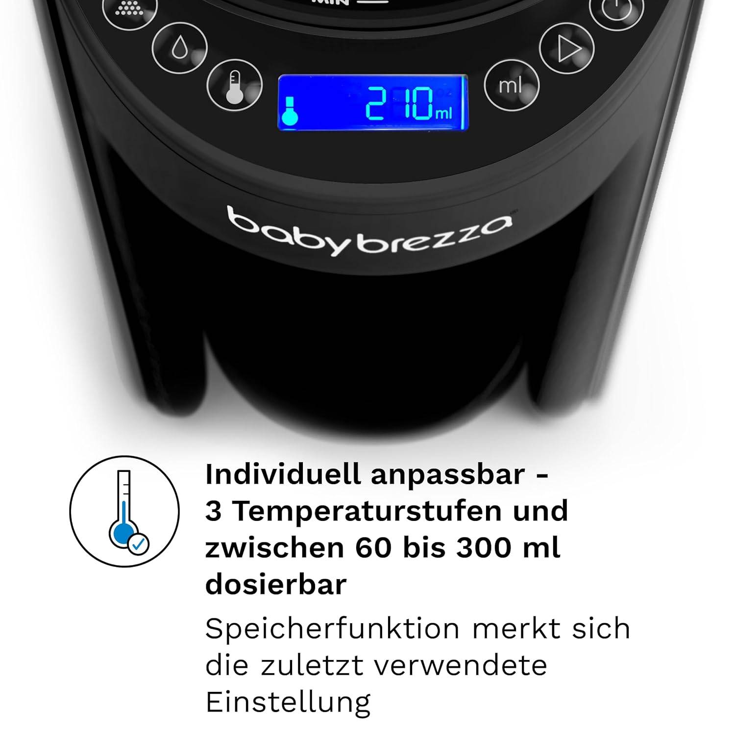 Baby Brezza Formula Pro Advanced – Automatischer Flaschenzubereiter – Mischt Milchpulver & Wasser perfekt – Mit 2 Milchpulvertrichtern (1 im Gerät, 1 extra) – 3 Temperaturen – BPA-frei – schwarz – Bild 3