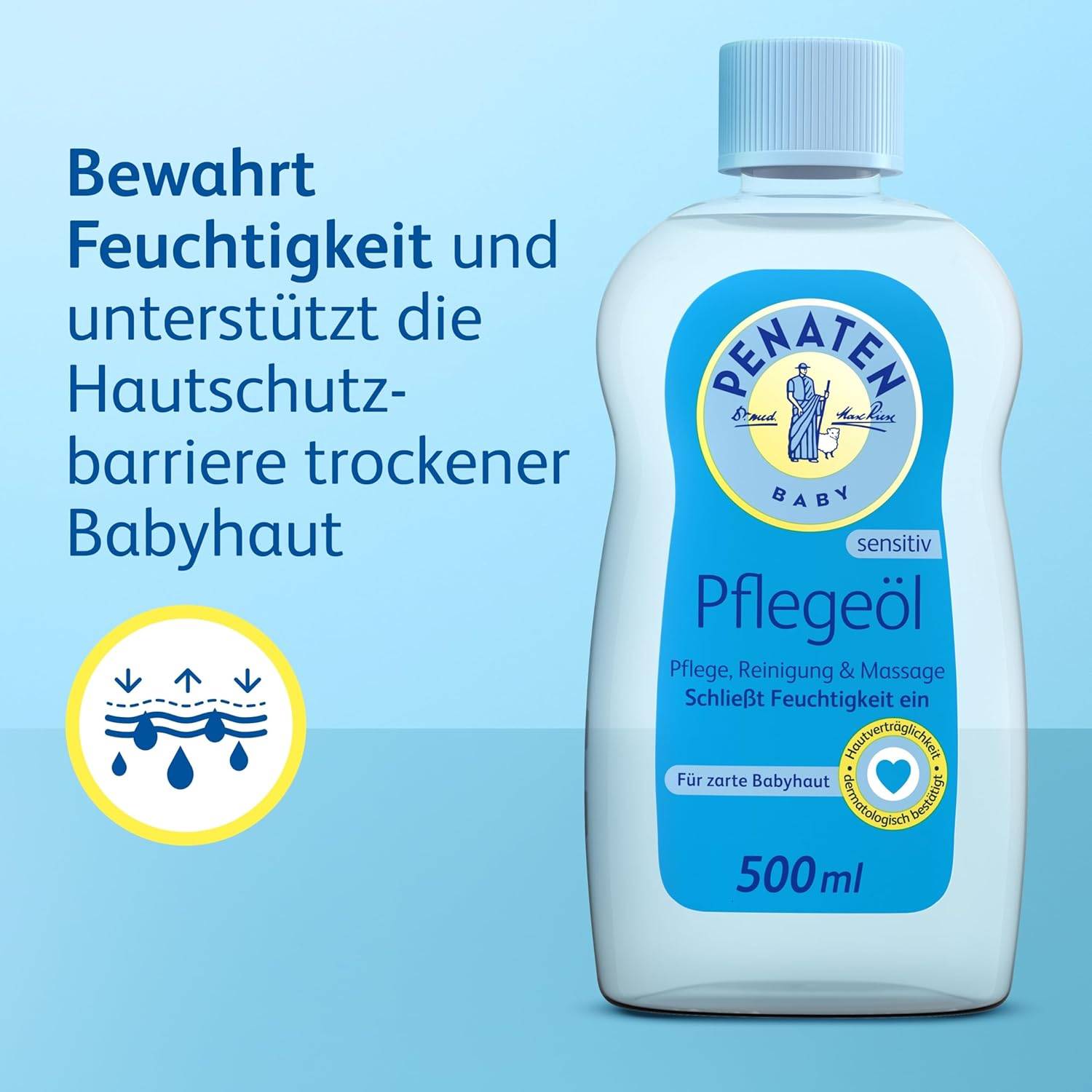 Penaten Pflegeöl 500ml, sanftes Baby Massageöl und Babyöl zur Pflege, Reinigung und Massage, ohne Parabene und Farbstoffe, für Neugeborene – Bild 4