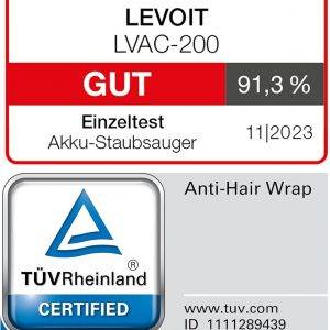 Levoit - Akku Staubsauger - Laufzeit für 75㎡ - Staubsauger Kabellos - 4-in-1 Vacuum Cleaner - 99,9 Prozent Filterleistung - Anti Tangle -Für Tierhaare/Teppiche/Hartböden/Auto - LVAC-200