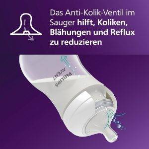 Philips Avent Natural Response Babyflasche mit 260 ml mit Saugern für mittleren Nahrungsfluss (Durchflussrate 3), 3er-Pack, SCY903/03