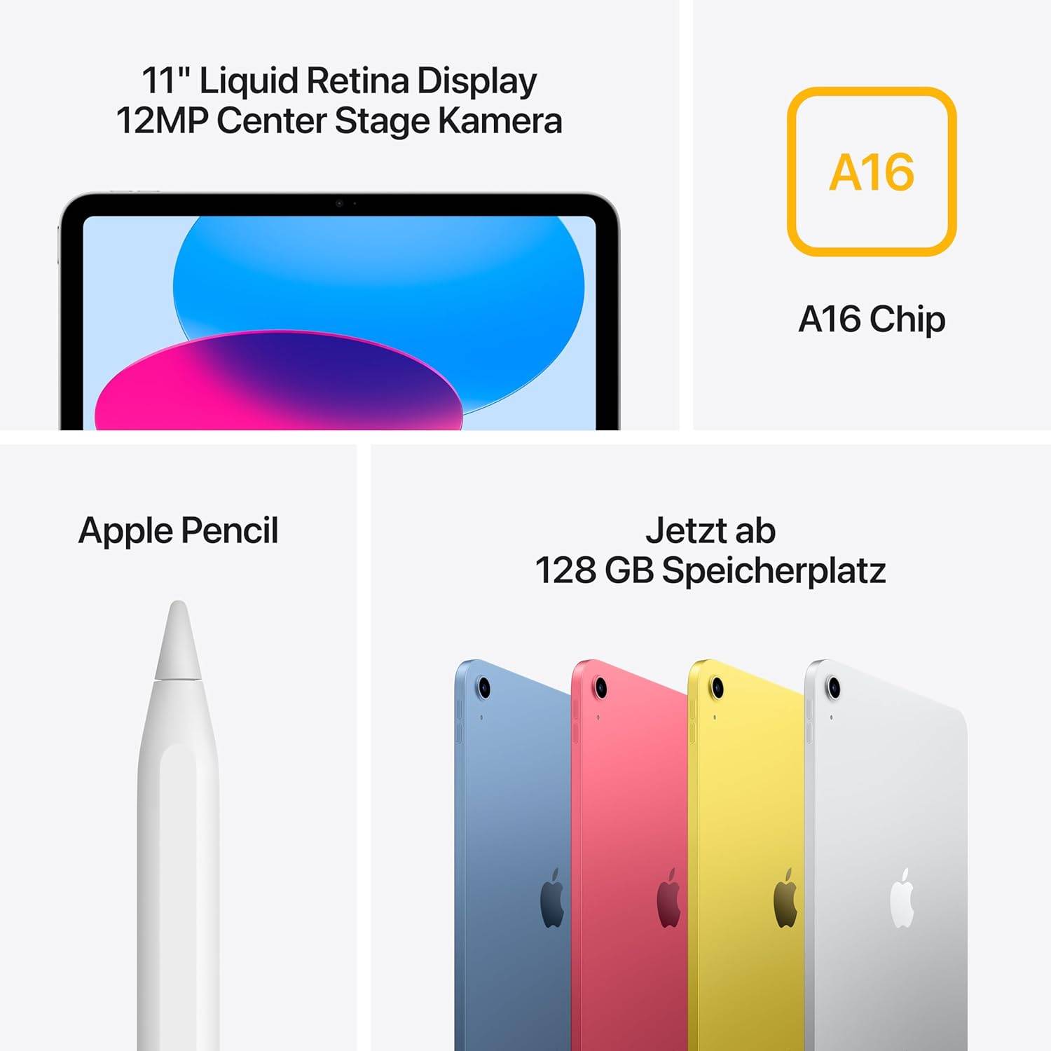 Apple iPad mit A16 Chip: 11" Liquid Retina Display, 128 GB, WLAN 6, 12 MP Front /12 MP Rückkamera, Touch ID, Batterie für den ganzen Tag – Bild 4