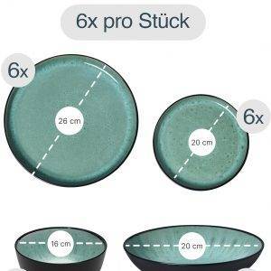 Geschirrset 6 Personen Ibiza 24 tlg. TESTSIEGER, Traumhaftes Mediterranes Steingut Geschirr Set, Schüssel- und Teller Set, Tafelservice 6 Personen, Geschirrsets Pure Living in Salbeigrün