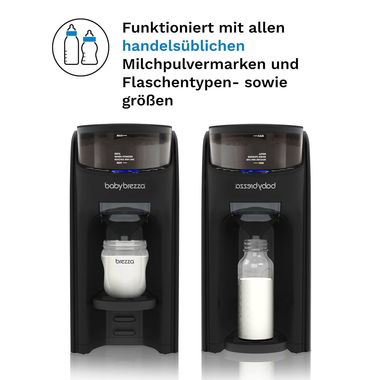 Baby Brezza Formula Pro Advanced – Automatischer Flaschenzubereiter – Mischt Milchpulver & Wasser perfekt – Mit 2 Milchpulvertrichtern (1 im Gerät, 1 extra) – 3 Temperaturen – BPA-frei – schwarz – Bild 4