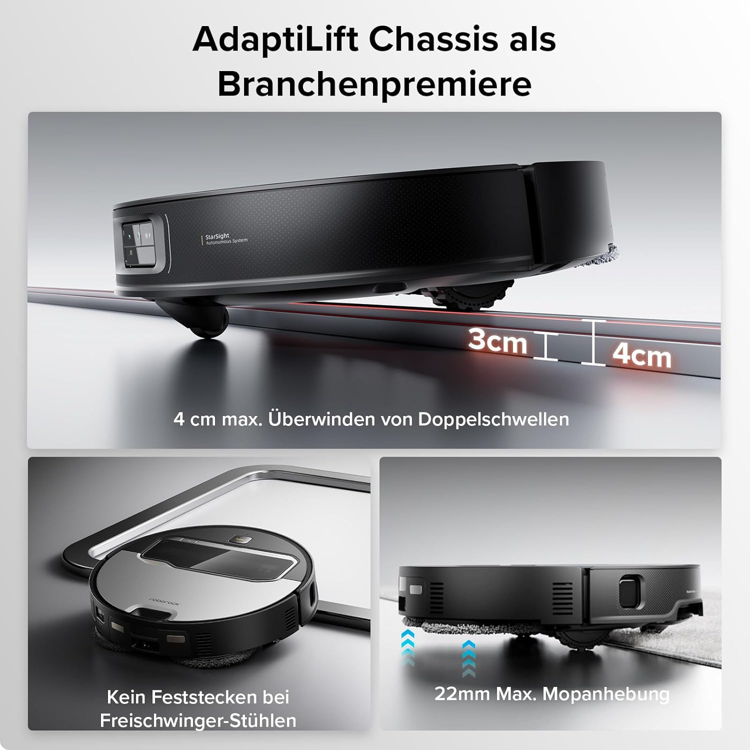 roborock Saros Z70 Saugroboter mit Wischfunktion, OmniGrip Arm, KI-gestützt, 22.000 Pa Saugkraft, 7.98 cm Ultra Slim, FlexiArm Riser, AdaptiLift Chassis, Heißwasser Mopp Waschen & Trocknen(Silber) – Bild 5