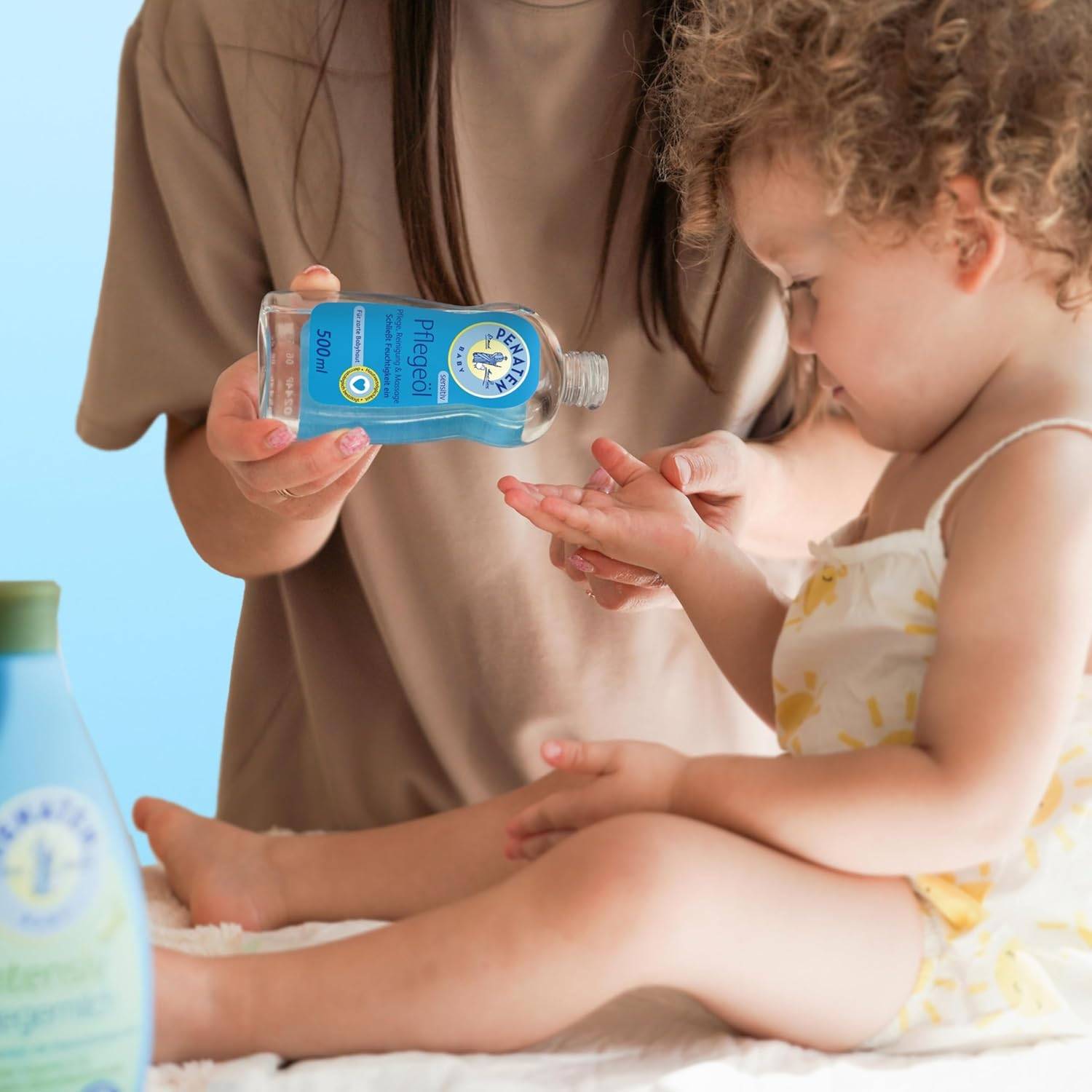 Penaten Pflegeöl 500ml, sanftes Baby Massageöl und Babyöl zur Pflege, Reinigung und Massage, ohne Parabene und Farbstoffe, für Neugeborene – Bild 6