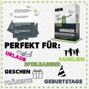 More or Less | Mehr Oder Weniger Kartenspiel | Wie gut ist Ihr Urteilsvermögen? Spiel für Erwachsene, Famile & Kinder | 2+ Spieler | Familienspiel | Reisespiel |