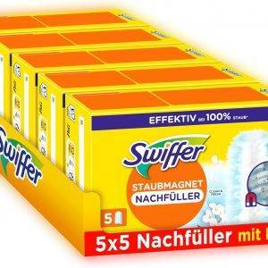 Swiffer Staubmagnet Nachfüllpackung, 25 Tücher (5×5) mit Febreze-Duft, Fängt Und Schließt 3-mal Mehr Staub Und Haare Ein Als Herkömmliche Staubwedel
