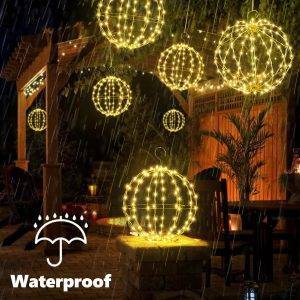 Weihnachtsbeleuchtung Außen Batterie Hängende LED Kugel Lichter Timer 33cm 144 LED und 28cm 120 LED Leuchtkugel Weihnachtsdeko Außen 8 Modi Wasserdichte für Garten Party Innen(2 Stück,Warmweiß) [Energieklasse A]