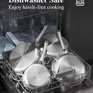 Edelstahl-Kochgeschirr-Set, Tir-Ply Töpfe und Pfannen, 10-teilig, Edelstahl, Induktionskochgeschirr-Set, PFOA-frei, Bratpfannen, Töpfe, Sautepfanne und Suppentopf, kompatibel mit allen Herdarten