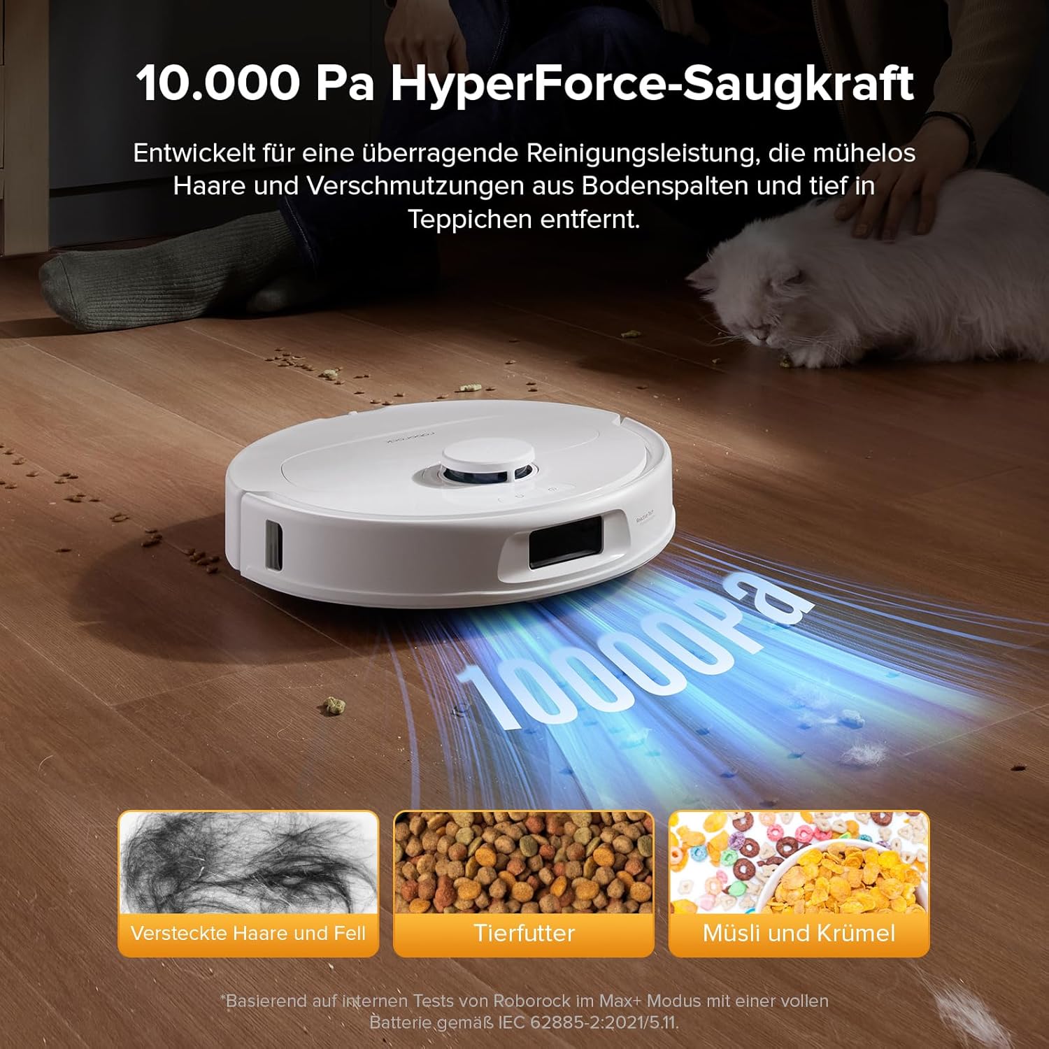 roborock QV 35S-Set Saugroboter mit Wischfunktion, 10.000 Pa HyperForce Saugkraft, Anti-Tangle-Bürsten, Anhebbare Schleudermopps, Intelligente Hindernisvermeidung, All-in-One Dock (Weiß) – Bild 2