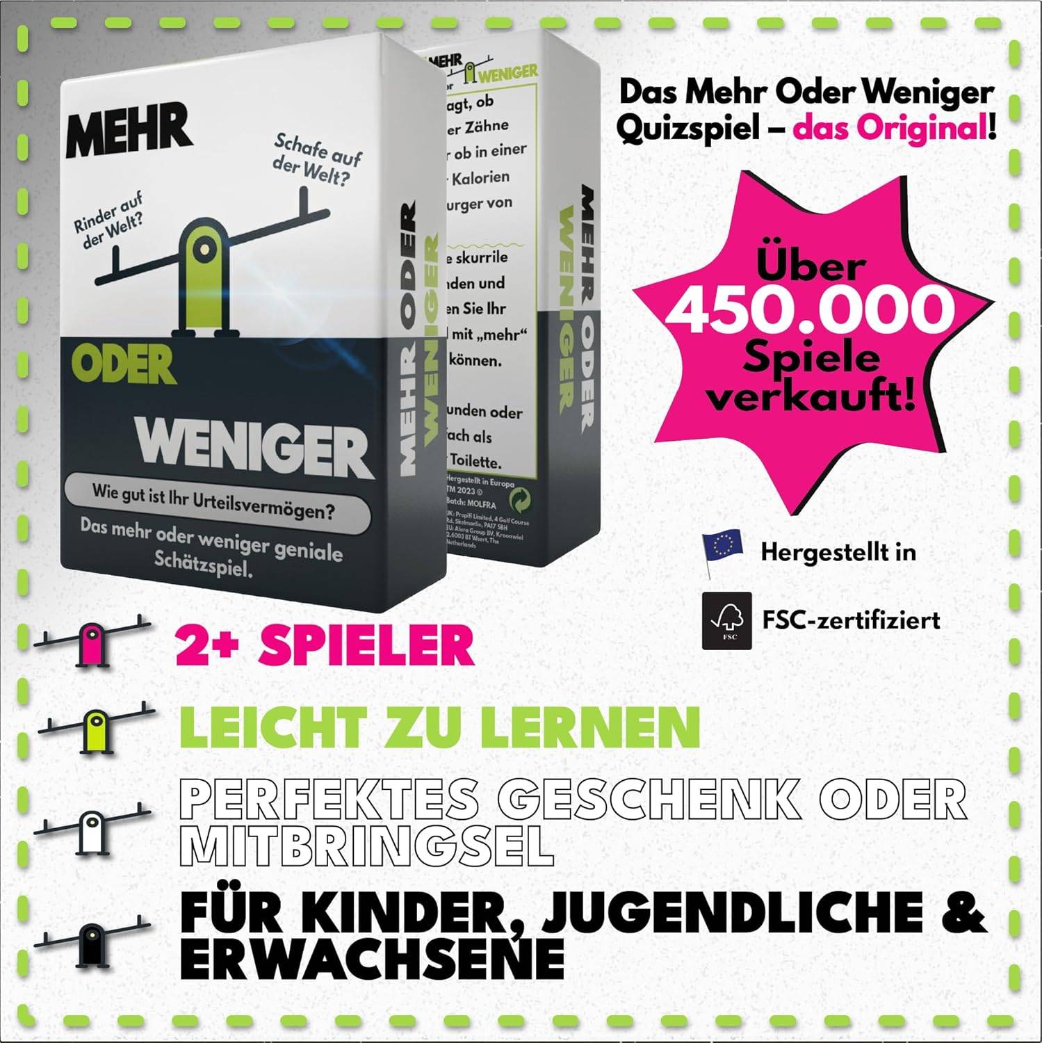 More or Less | Mehr Oder Weniger Kartenspiel | Wie gut ist Ihr Urteilsvermögen? Spiel für Erwachsene, Famile & Kinder | 2+ Spieler | Familienspiel | Reisespiel | – Bild 2