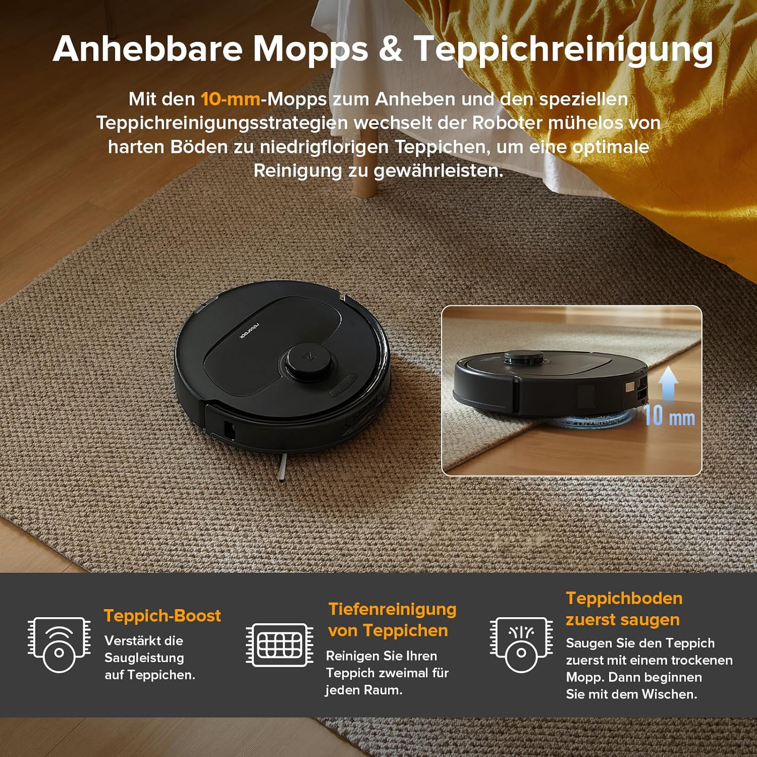 roborock Qrevo Serie Saugroboter mit Wischfunktion, 8000Pa Saugkraft(verbessert von Qrevo S), Anti-Verfilzungs-Seitenbürste, Hindernisvermeidung, LiDAR-Navigation, All-in-One Dock,Schwarz(QV 35A Set) – Bild 6