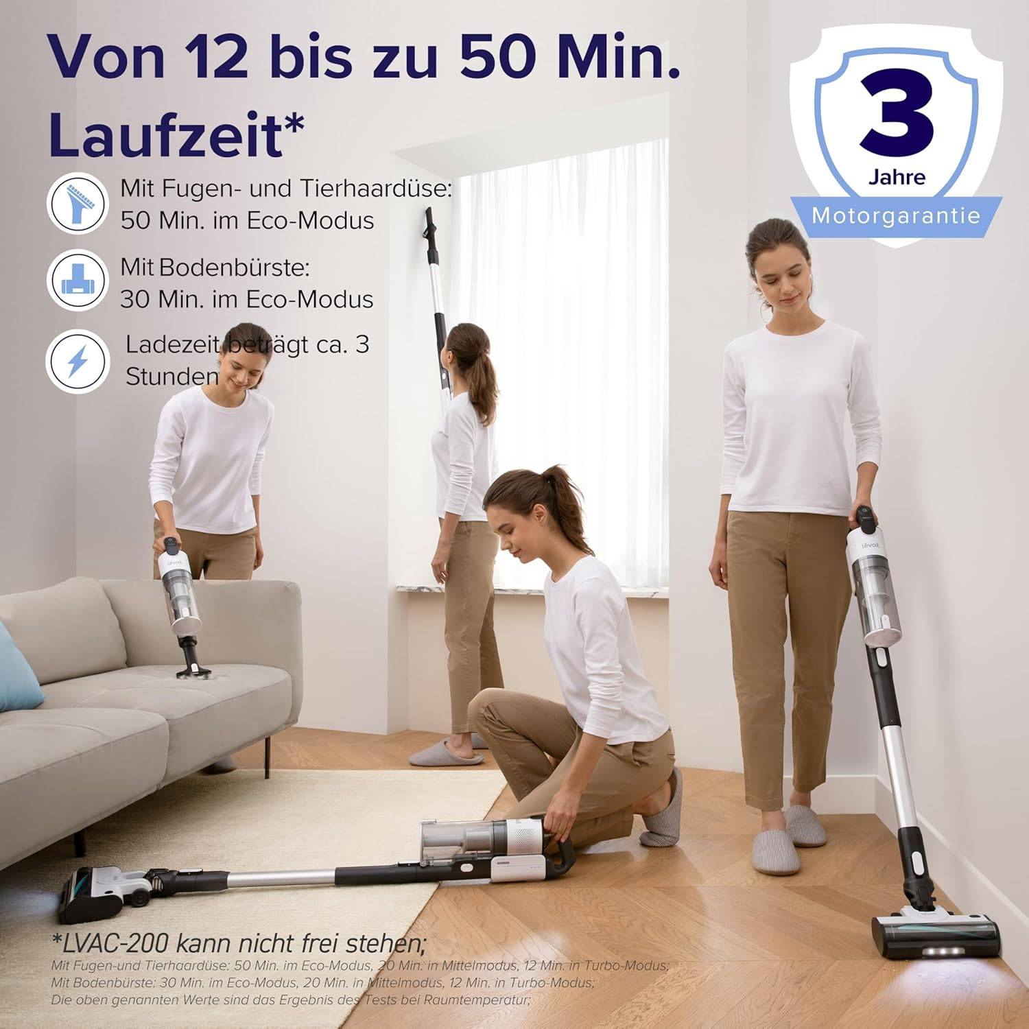 Levoit - Akku Staubsauger - Laufzeit für 75㎡ - Staubsauger Kabellos - 4-in-1 Vacuum Cleaner - 99,9 Prozent Filterleistung - Anti Tangle -Für Tierhaare/Teppiche/Hartböden/Auto - LVAC-200 – Bild 4