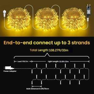 Gresonic 100/200/300/400er Led Lichterkette Strombetrieben mit Stecker Außen und Innen für Hochzeit Weihnachten Party Warmweiß (Warmweiss, 100LED) [Energieklasse G]
