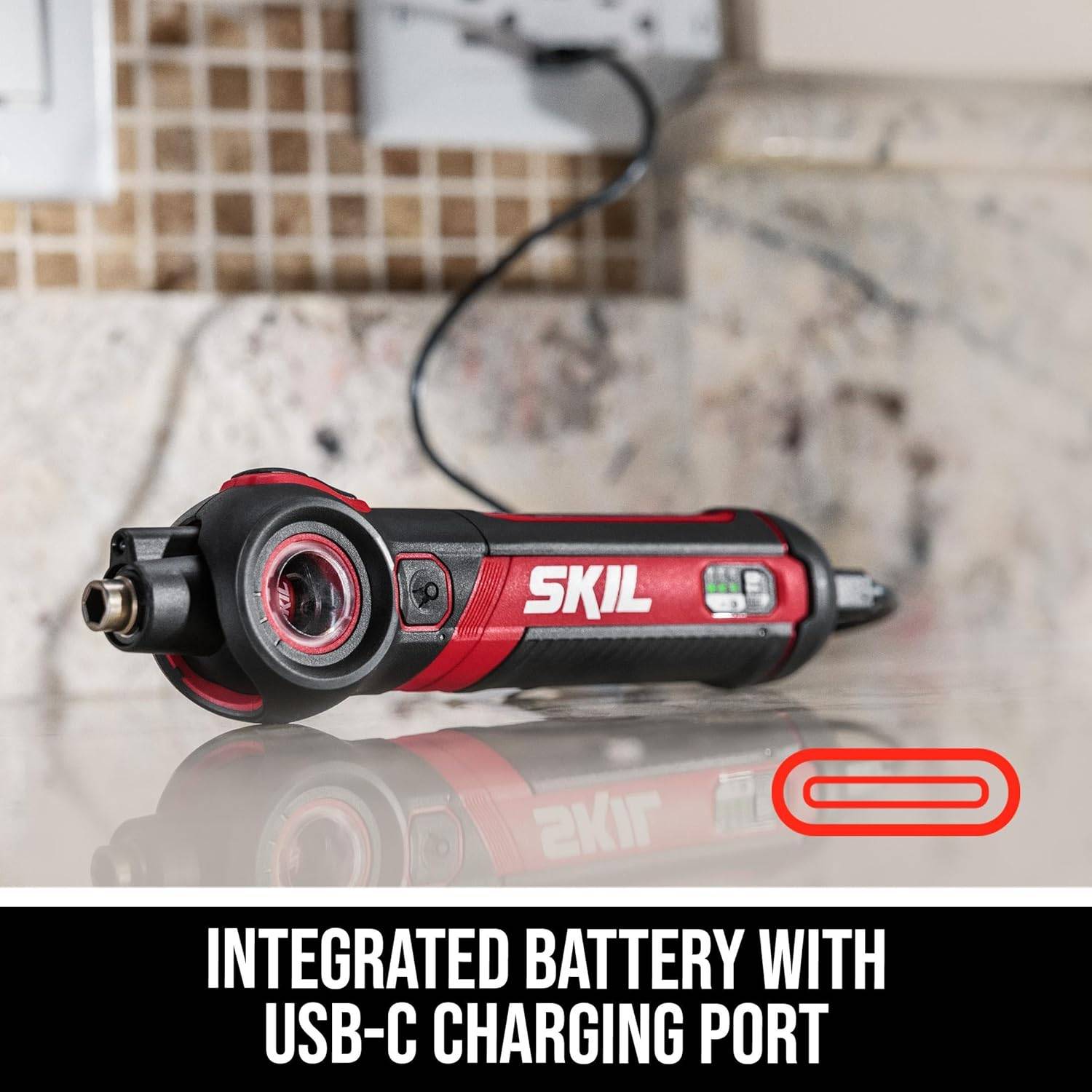 SKIL Twist 2.0 Wiederaufladbarer 4-V-Schraubendreher mit schwenkbarem Kopf, Drehmomenteinstellung, USB-C-Ladekabel, 28-teiliges Bit-Set & Tragetasche- SD5619-02 – Bild 4