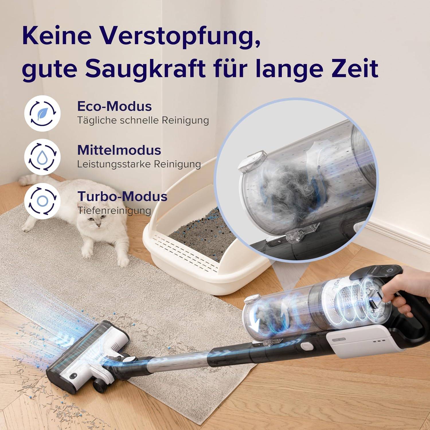 Levoit - Akku Staubsauger - Laufzeit für 75㎡ - Staubsauger Kabellos - 4-in-1 Vacuum Cleaner - 99,9 Prozent Filterleistung - Anti Tangle -Für Tierhaare/Teppiche/Hartböden/Auto - LVAC-200 – Bild 5