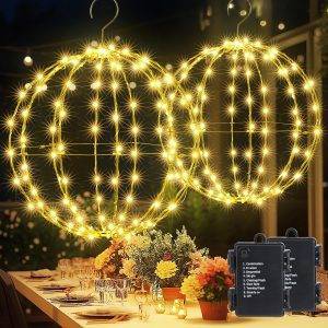 Weihnachtsbeleuchtung Außen Batterie Hängende LED Kugel Lichter Timer 33cm 144 LED und 28cm 120 LED Leuchtkugel Weihnachtsdeko Außen 8 Modi Wasserdichte für Garten Party Innen(2 Stück,Warmweiß) [Energieklasse A]