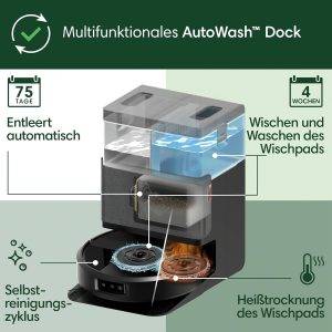 iRobot Roomba Plus 505 Combo Robot + AutoWash Dock Saugroboter mit Wischfunktion - Multifunktinales Dock - Clearview Pro LiDAR - 7000Pa - DualClean Wischpads mit PerfectEdge - SmartScrub - Schwarz