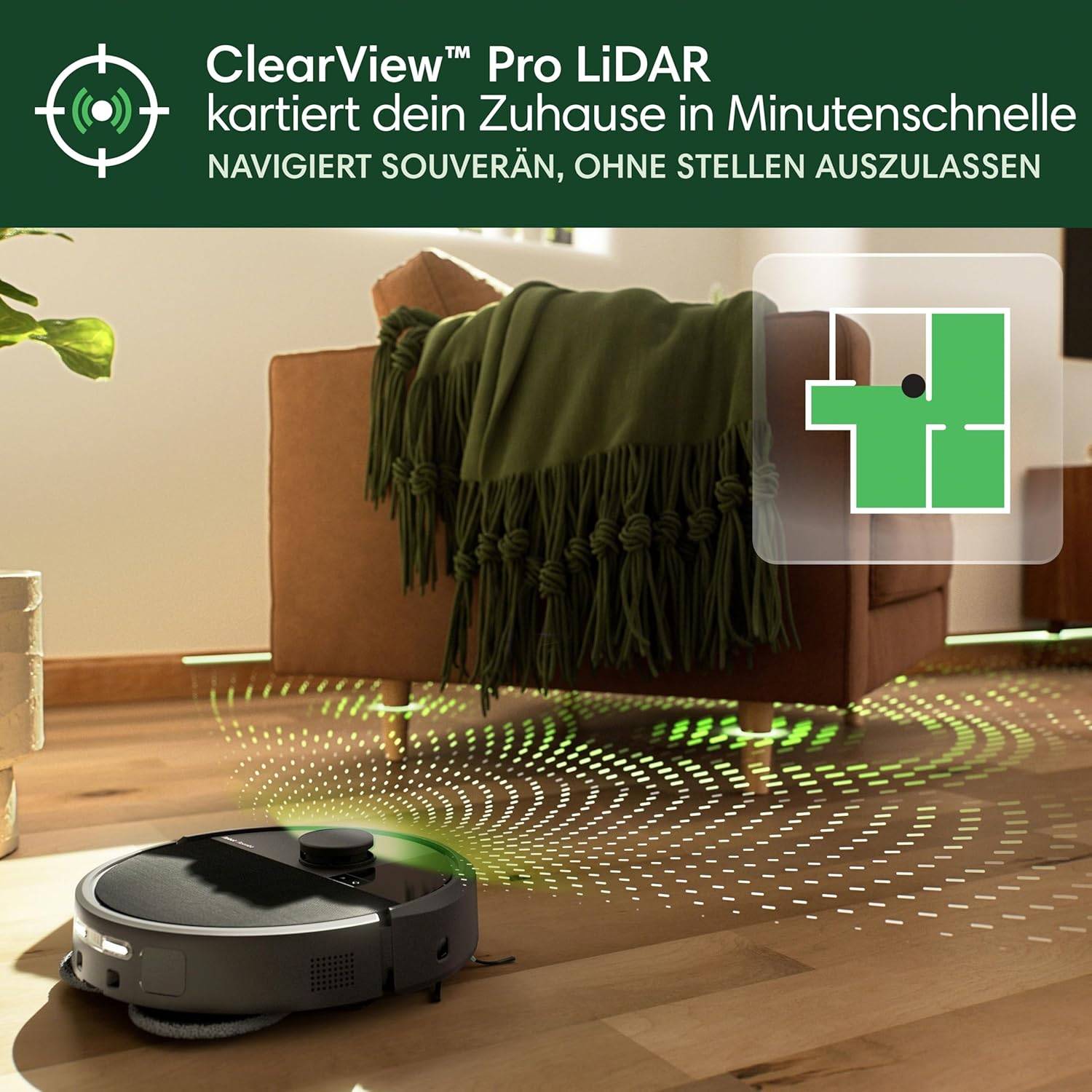 iRobot Roomba Plus 505 Combo Robot + AutoWash Dock Saugroboter mit Wischfunktion - Multifunktinales Dock - Clearview Pro LiDAR - 7000Pa - DualClean Wischpads mit PerfectEdge - SmartScrub - Schwarz – Bild 6