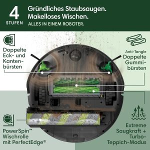 iRobot Roomba Max 706 Combo Saugroboter + AutoWash Dock: erweitertem Zubehör, ausfahrbare, selbstreinigende Wischrolle, Doppelbürsten, Selbstentleerung, Heißwäsche und Trocknung, umfährt Hindernisse