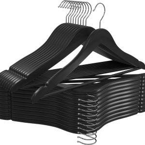 Utopia Home 20er Pack Holzbügel mit Hosenstange und Schulterrillen, stabiles und schlankes Design für Mäntel, Anzüge, Hosen und Jacken