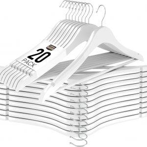 Utopia Home 20er Pack Holzbügel mit Hosenstange und Schulterrillen, stabiles und schlankes Design für Mäntel, Anzüge, Hosen und Jacken